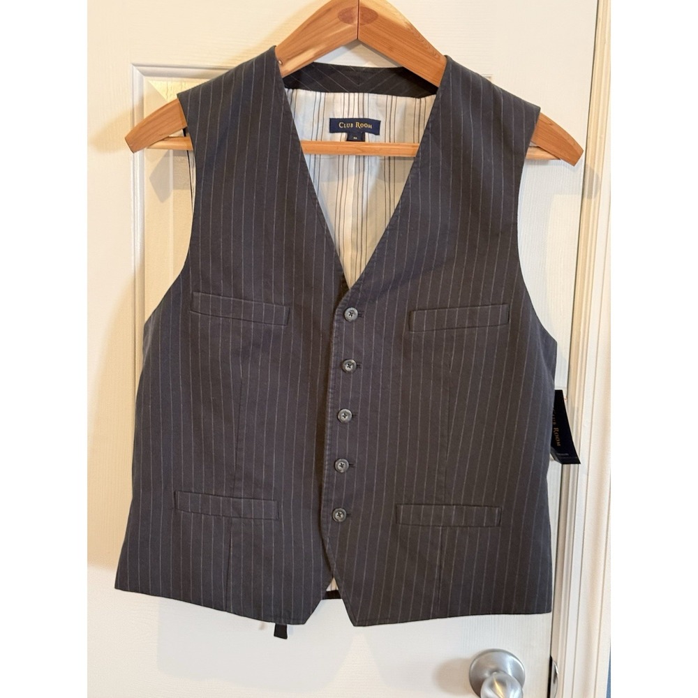 Club Room‎ NWT M Navy Stripped Vest 100% Cotton Formal Dressy Church Career